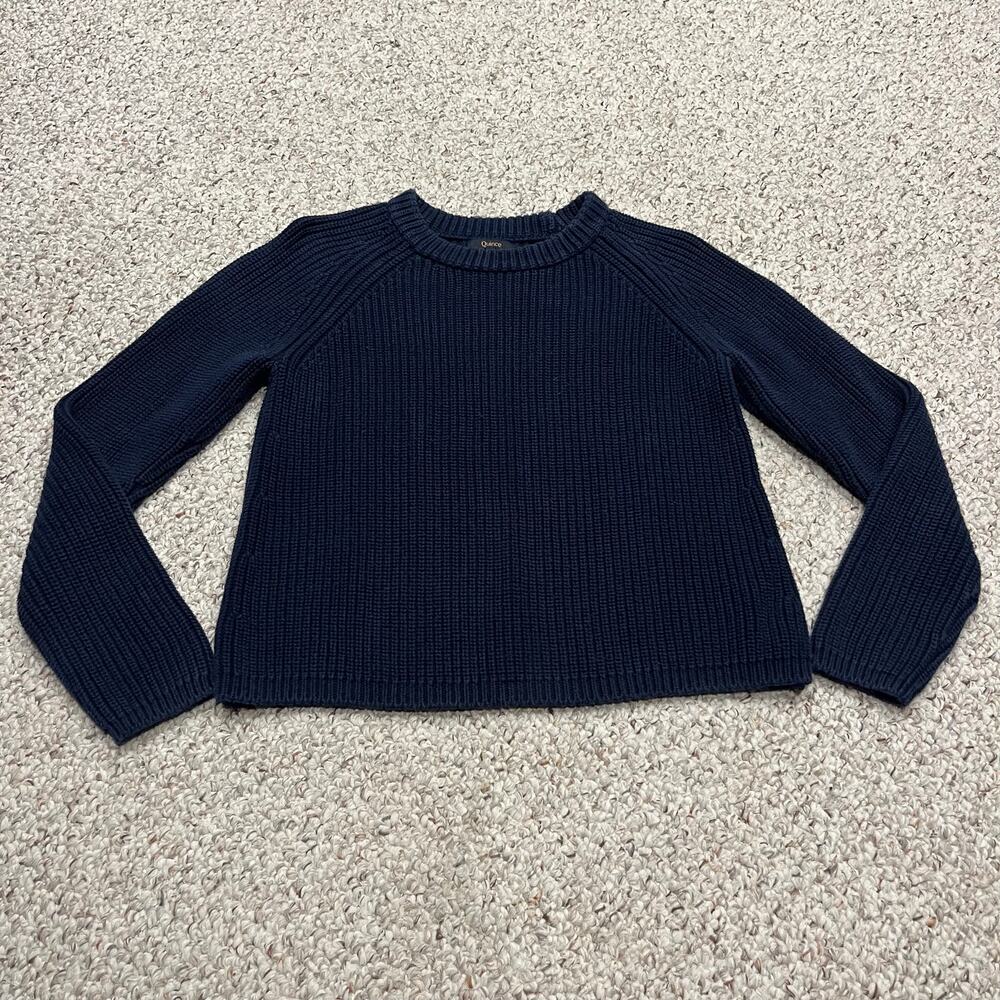 Quince Organic Cotton Fisherman Crewneck Sweater M Navy Casual Preppy Cozy